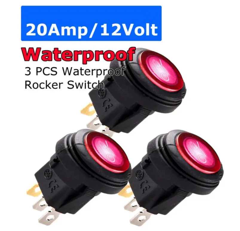 3 шт./набор ВКЛ/ВЫКЛ 12V 20A круглый переключатель лодочный с водонепроницаемым красным светодиодным подсветкой илюминесцентные переключатели на.