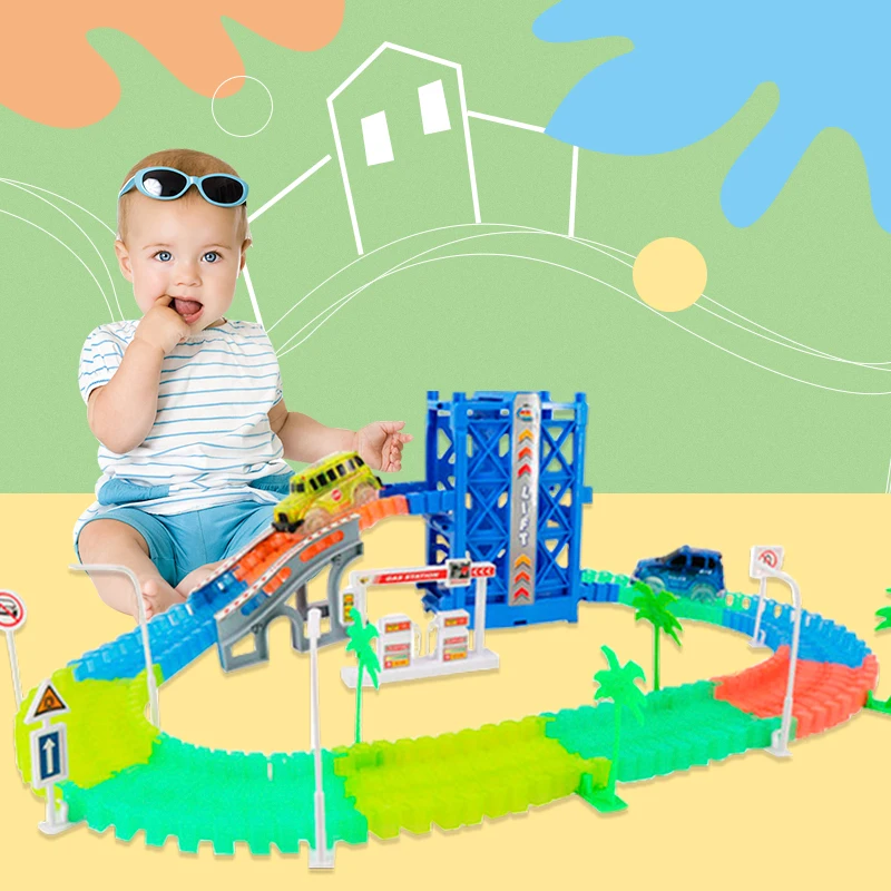 

Набор магических светящихся гоночных треков для автомобиля, гибкие светящиеся треки, игрушки, сделай сам, аксессуары для треков, подарки, ра...