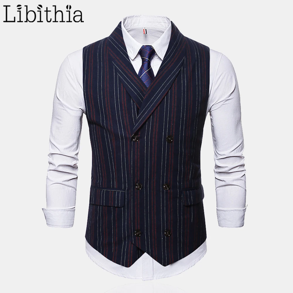 

Men's Casual Striped Vests Sleeveless Slim Fit Navy Blue Tops For Men M-3XL Clothing Male R046