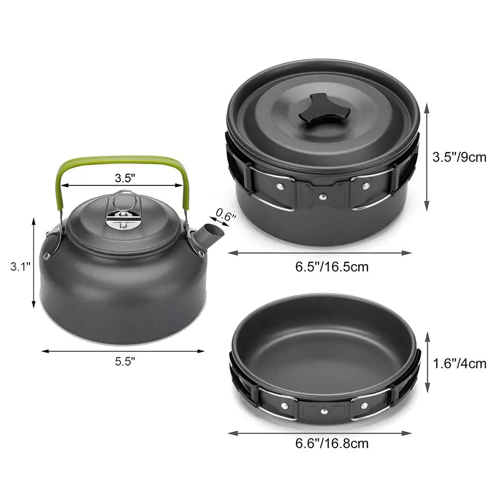 

Outdoor Camping Hiking Cookware Tableware Picnic Cooking Pan Fry Pan Kettle Teapot Foldable Fork Spoon Kit Camping Picnic Tools