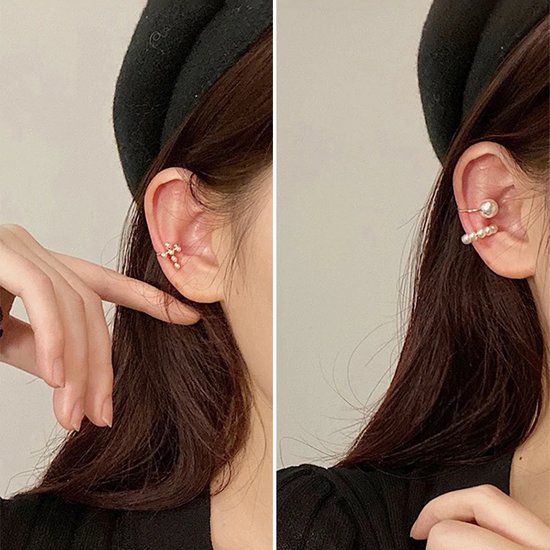 

3Pcs Pearl Ear Bone Clip for Women Cuff Cross Clips Fake Piercing Earrings Temperament Ear Cuff Trendy Jewelry Girls Accessories