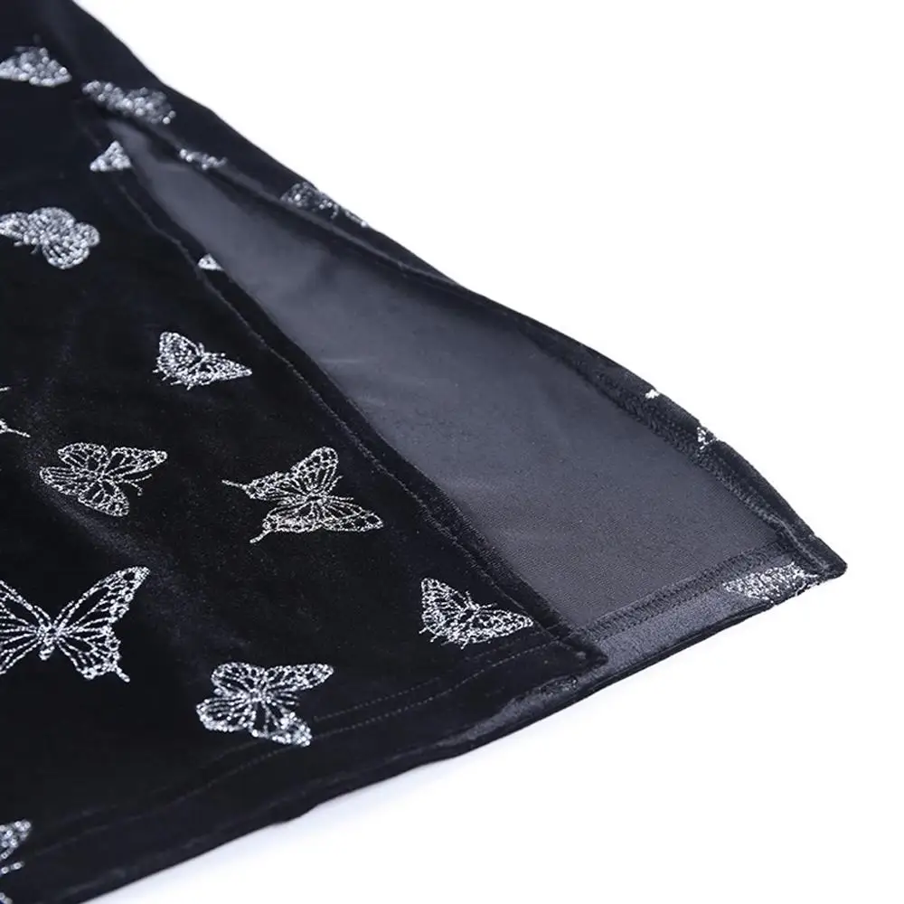 Женское бархатное платье на бретельках без рукавов с принтом бабочки облегающее