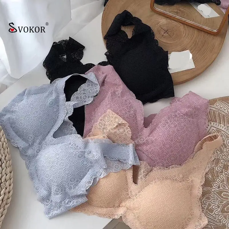 

SVOKOR цельный бюстгальтер Для женщин бесшовное сексуальное нижнее белье с кружевами с цветочным узором Удобная Беспроводной дышащие сна сек...