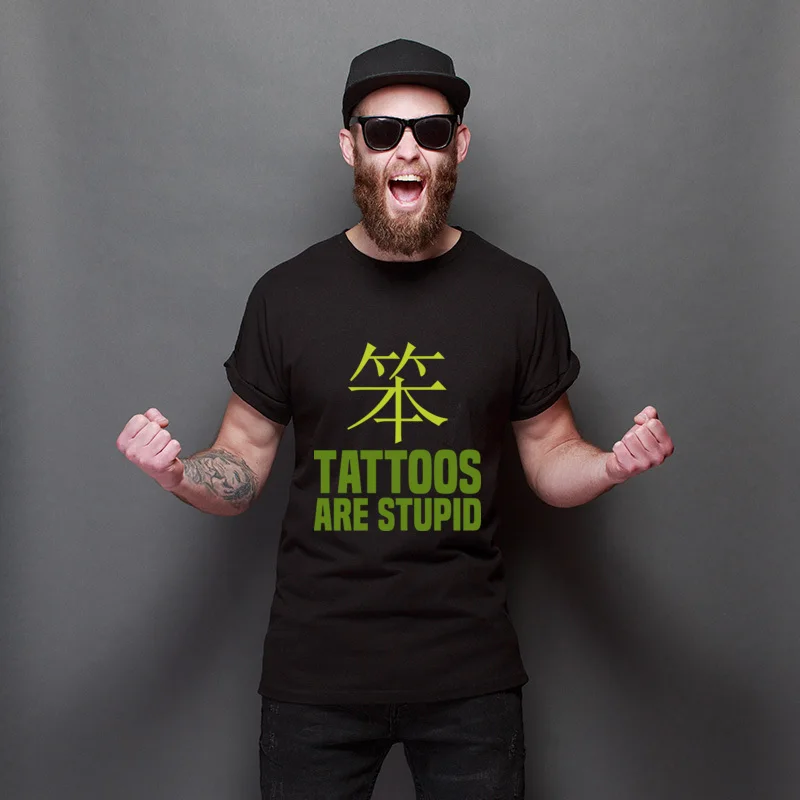 

TATTOOS Tattoos Are Stupid Men's Cotton Tee-Shirt Cartoon Oversized Tee Shirts Adult Hip hop Tees For Adult
