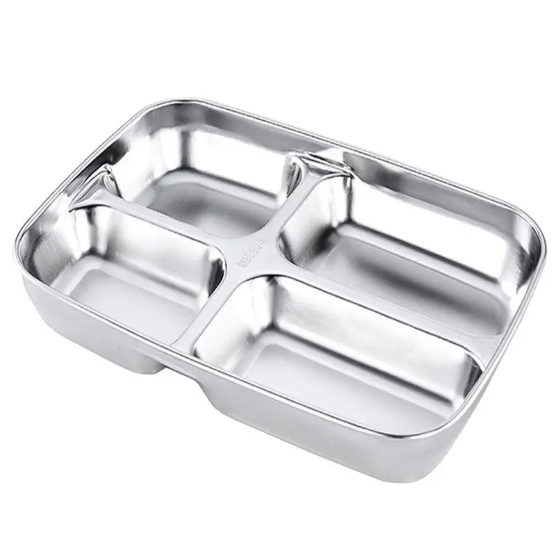 

304 stainless steel children meal plate students square sealed lunch box double layer plastic insulated lunch box