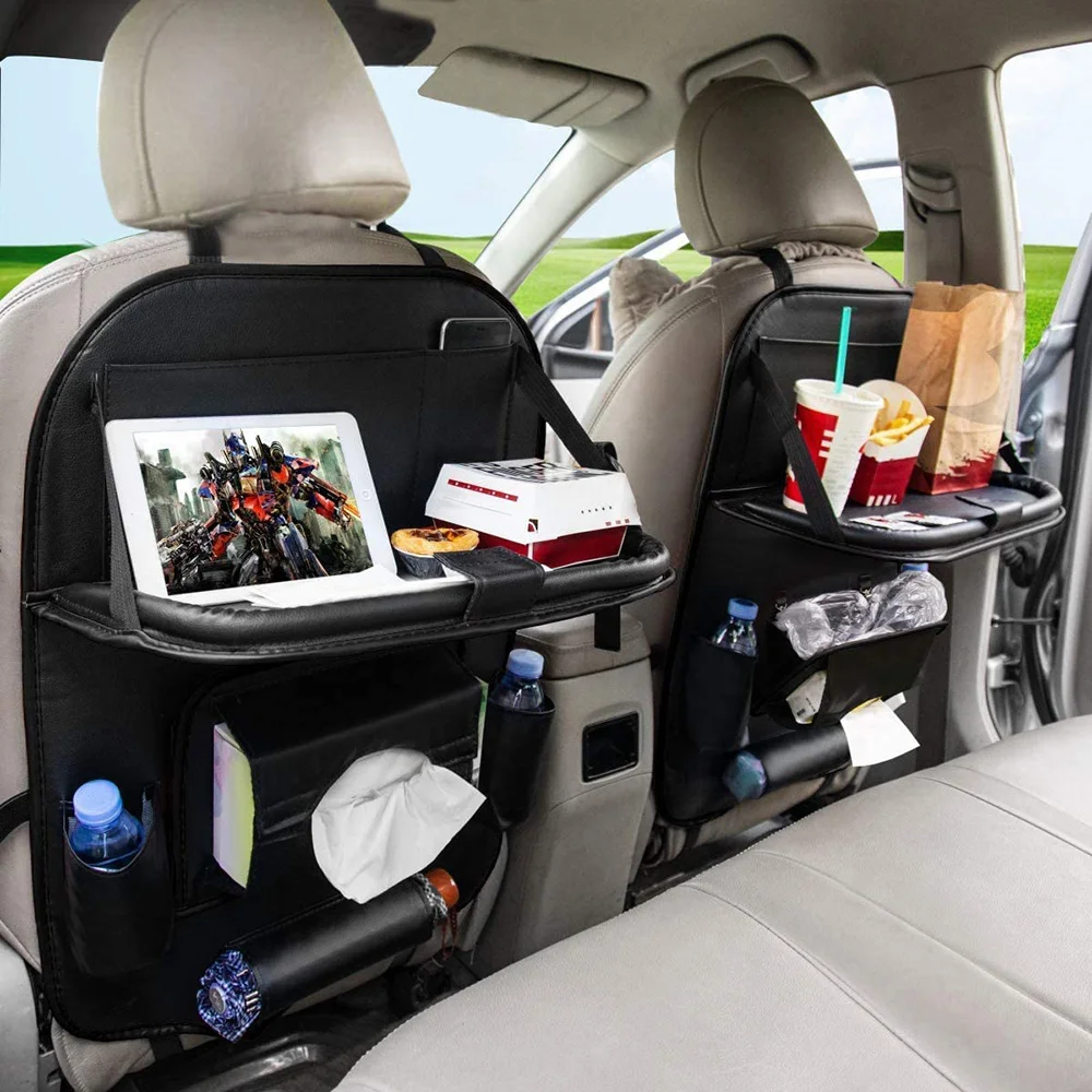 

Organizador de asiento trasero de coche, bolsa de almacenamiento plegable, bandeja de comedor, organizador de almacenamiento de