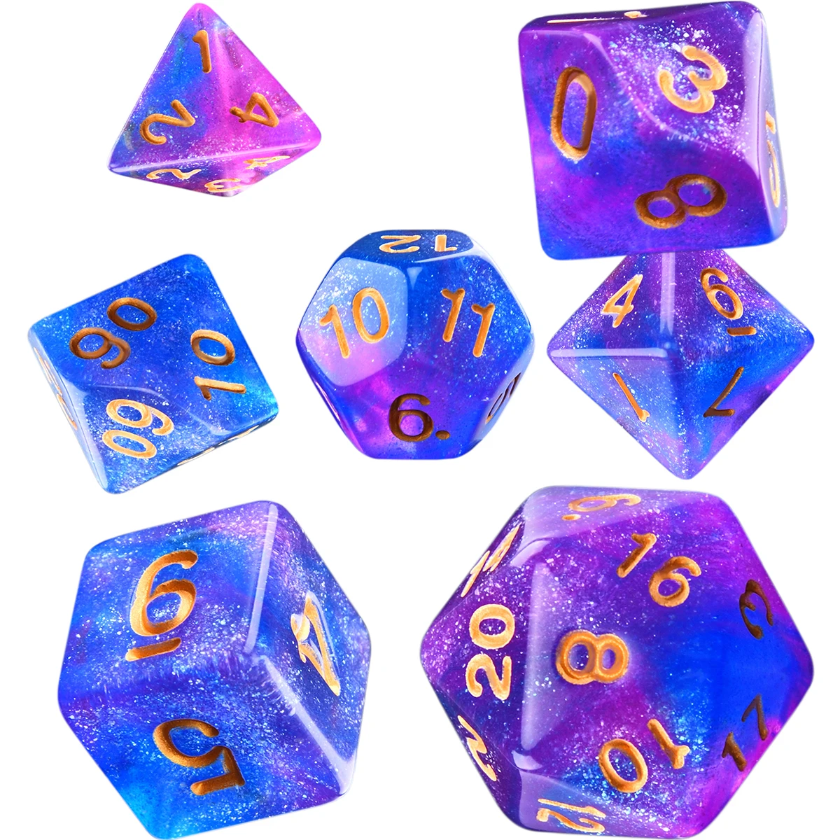 Intense and Bold Glitter Polyhedral 7-Die Galaxy Dice Set for Tabletop Games DND | Спорт и развлечения