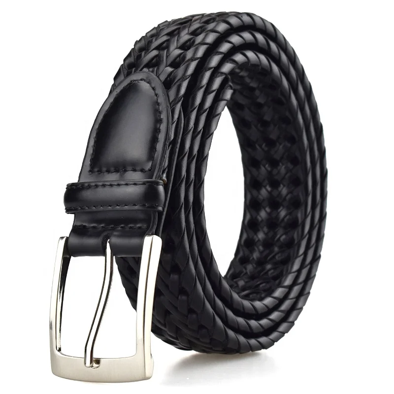 

3507 Wholesale Black/ Brown Men Braided PU Leather Belt With Zinc Alloy Buckle