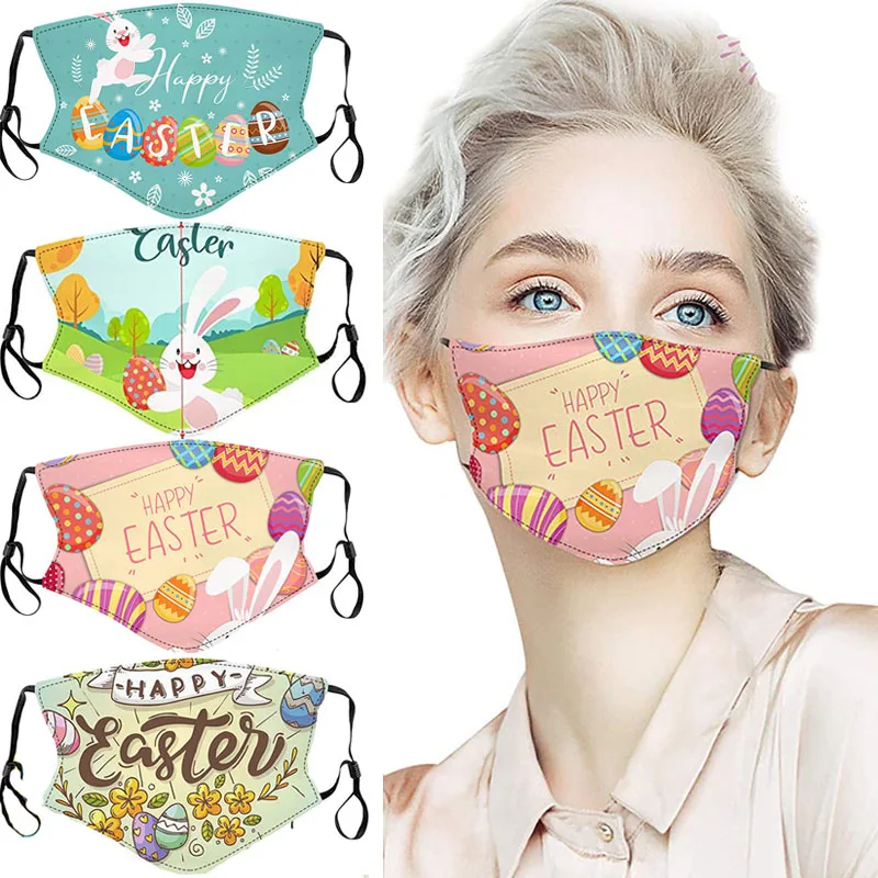 

Newest Easter Egg Bunny Calico Flower Rabbit Print Mask with PM2.5 Filter Pocket Dustproof Adjustable Washable Holiday Masks