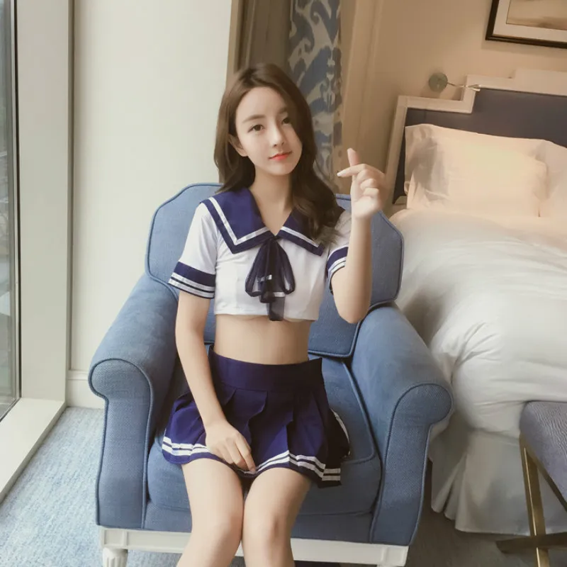 

Sexy lingerie nightclub bow tie blue streamer student sailor uniform temptation game suit lady