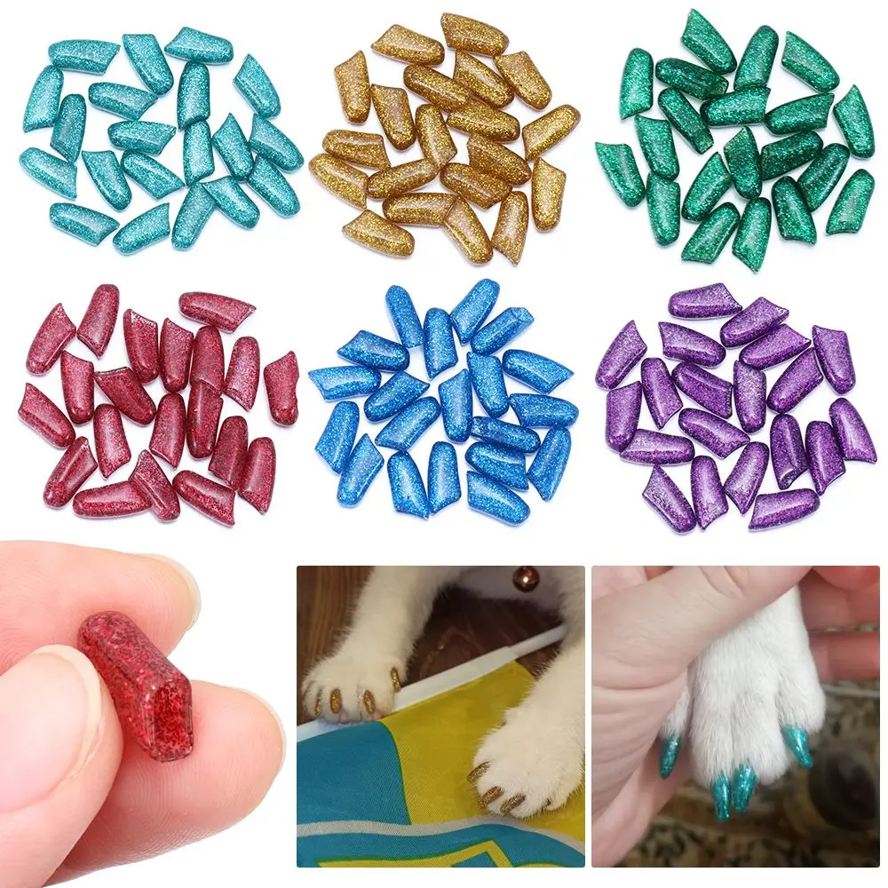 

20 шт., нетоксичные силиконовые колпачки для кошачьих лап