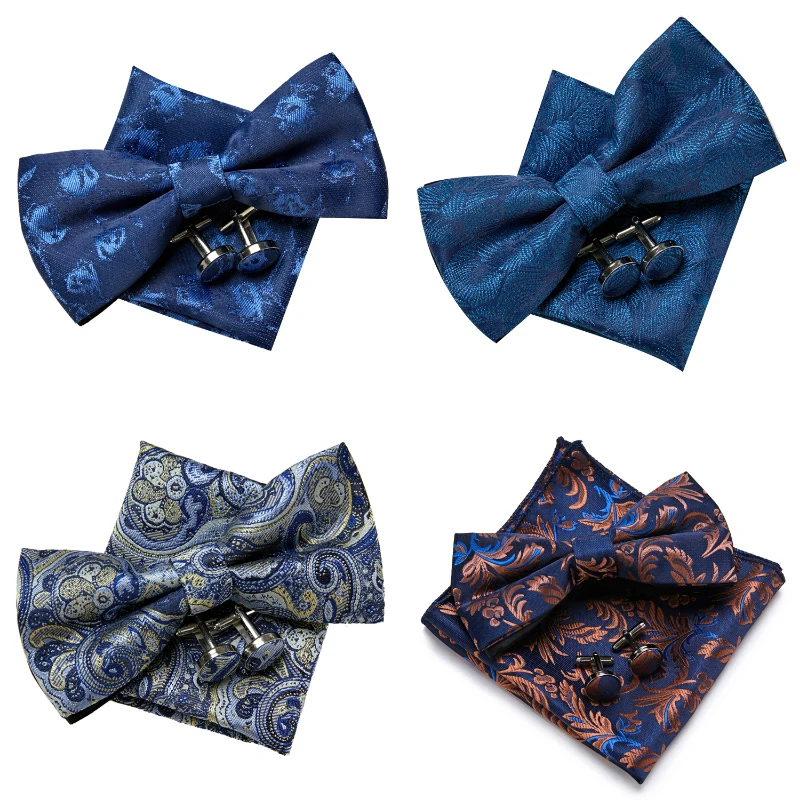 

Wholesale Factory Custom Suit Accesssories Wedding Business Holiday Brand Slik Floral Bowtie Handkerchief Cufflinks Set Men