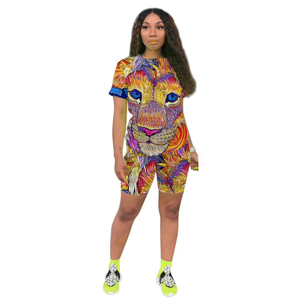 

Tie Dye Two Piece Set Women Clothes T Shirt Biker Shorts Set Lounge Wear Tracksuit Outfits For Women