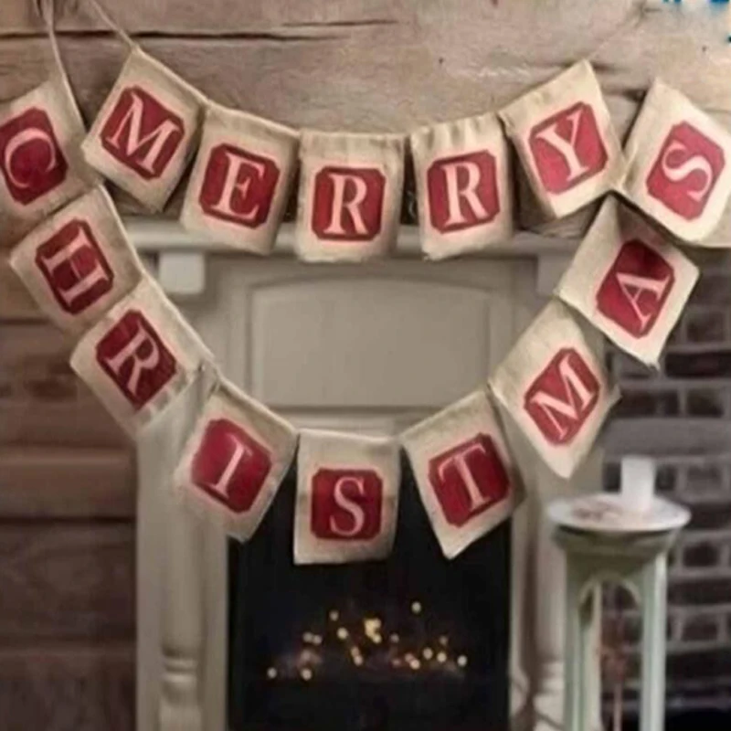

Рождественский флаг из мешковины, Рождественский тянущийся флаг, баннер для вечерние, Рождественское украшение, Рождественский флаг из меш...
