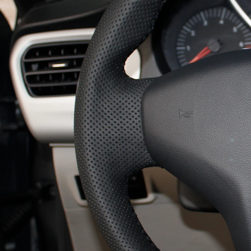 

LQTENLEO Black Genuine Leather Car Steering Wheel Cover For Citroen Elysee C-Elysee 2014-2019 New Elysee Peugeot 301 2013-2019