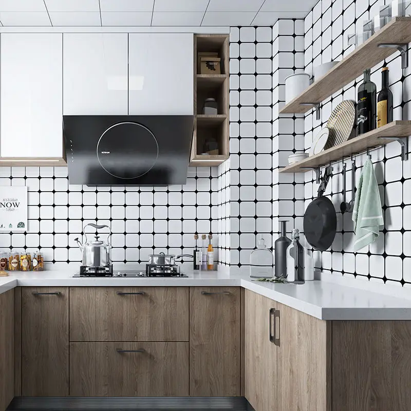 wallpaper self adhesive waterproof kitchen decor oil proof sticker wardrobe cabinet door countertop wall renovation wallpapers free global shipping