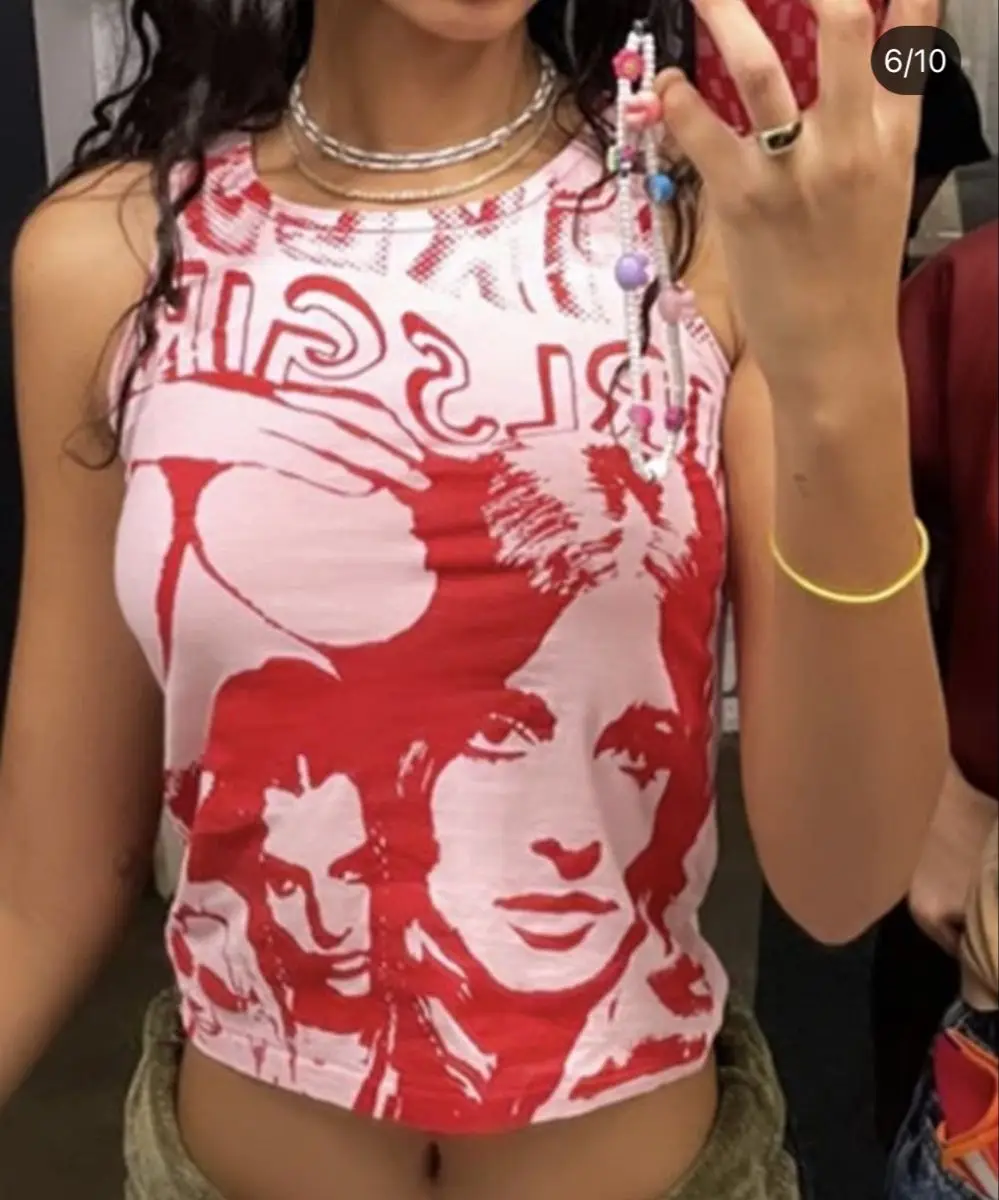 Майка женская с принтом в стиле Харадзюку укороченный облегающий Топ без рукавов