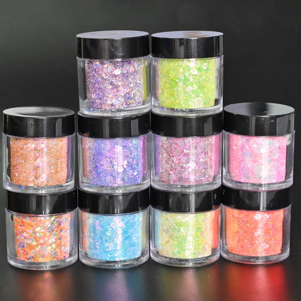 

1Kg/Pack Nail Glitter Powder Mix Size Chunky Gradient Mermaid Hexagon Sequins 10 Colors Makeup Manicure Flakes Decorations WS#9
