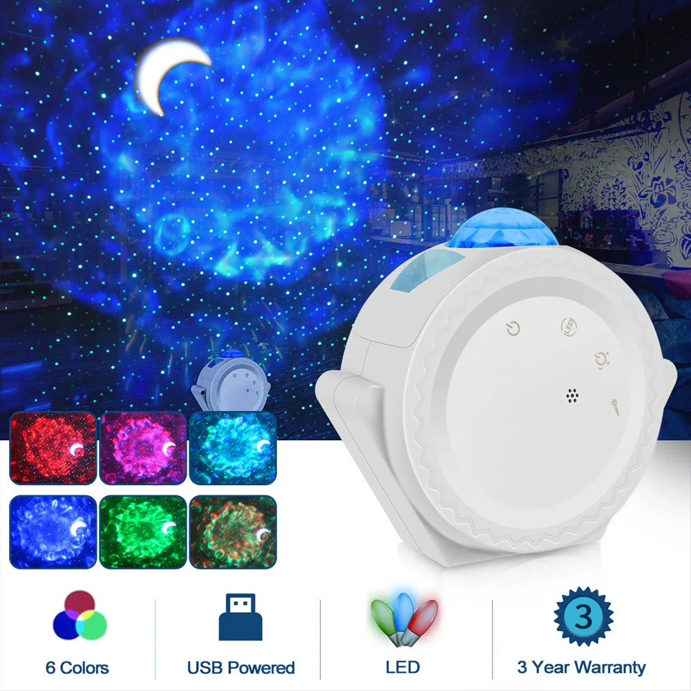 

Starry Sky Projector 6 Colors Ocean Waving Light LED Nebula Cloud Night Light 360 Degree Rotation Galaxy projection Lamp for Kid