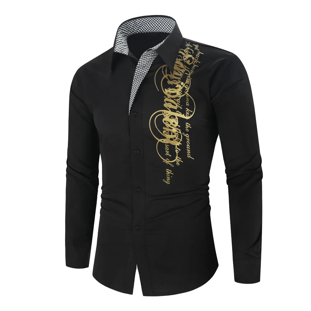 Роскошный золотистый и черный рубашка Для мужчин Slim Fit с длинными рукавами Camisa Masculina золотистый и черный Сорочка мужская, для общественных мест Для мужчин клуб нарядная рубашка - Цвет: Black