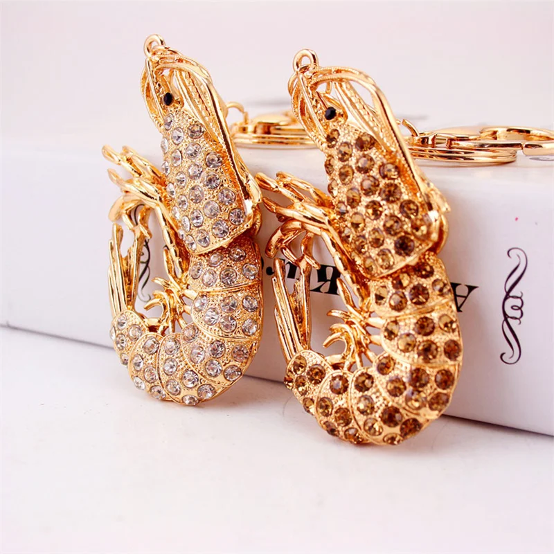 

Creative Brown Rhinestone Base Shrimp Key Ring Lobster Key Ring Metal Pendant Jewelry Small Gift Giveaway Keyfob