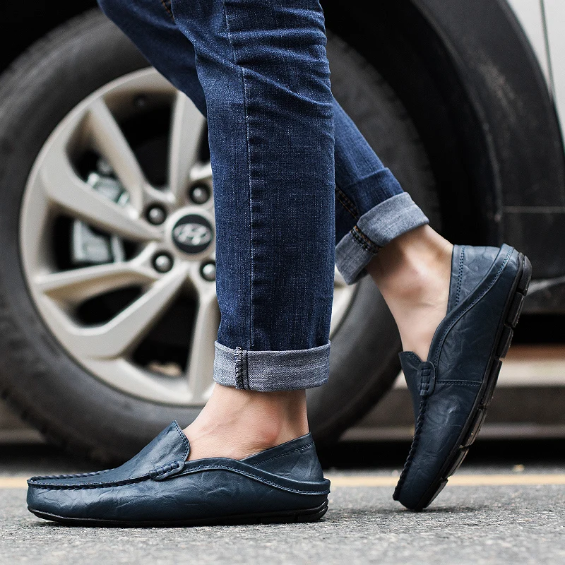 Мокасины мужские из натуральной кожи дышащие лоферы мягкая обувь для вождения