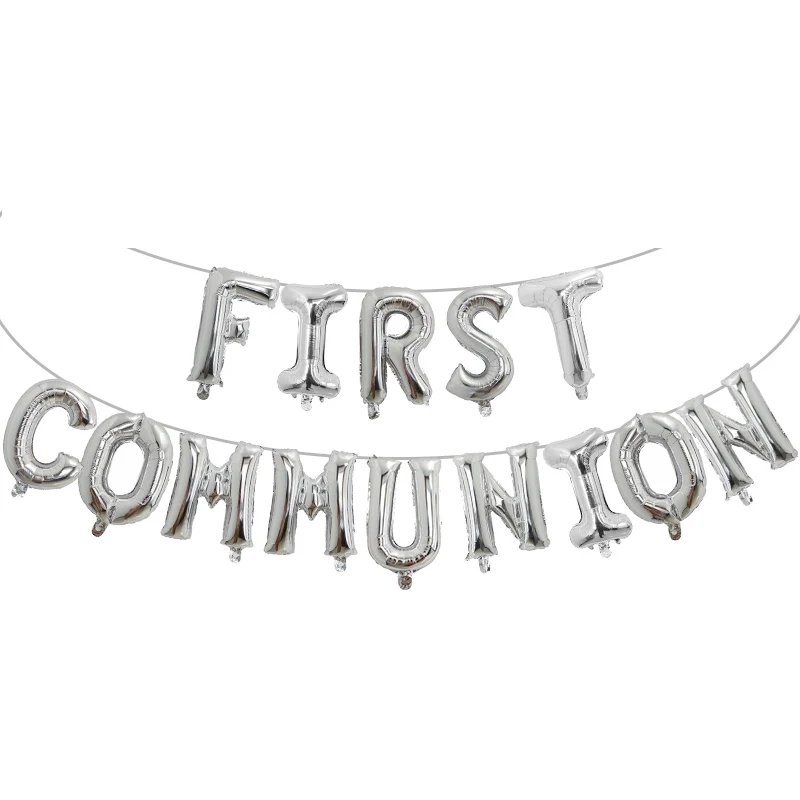 

1set First Holy Communion Gold Balloons Bunting Banner Religious 1st Confirmation Christening Wall Decoration Photo Props Ballon