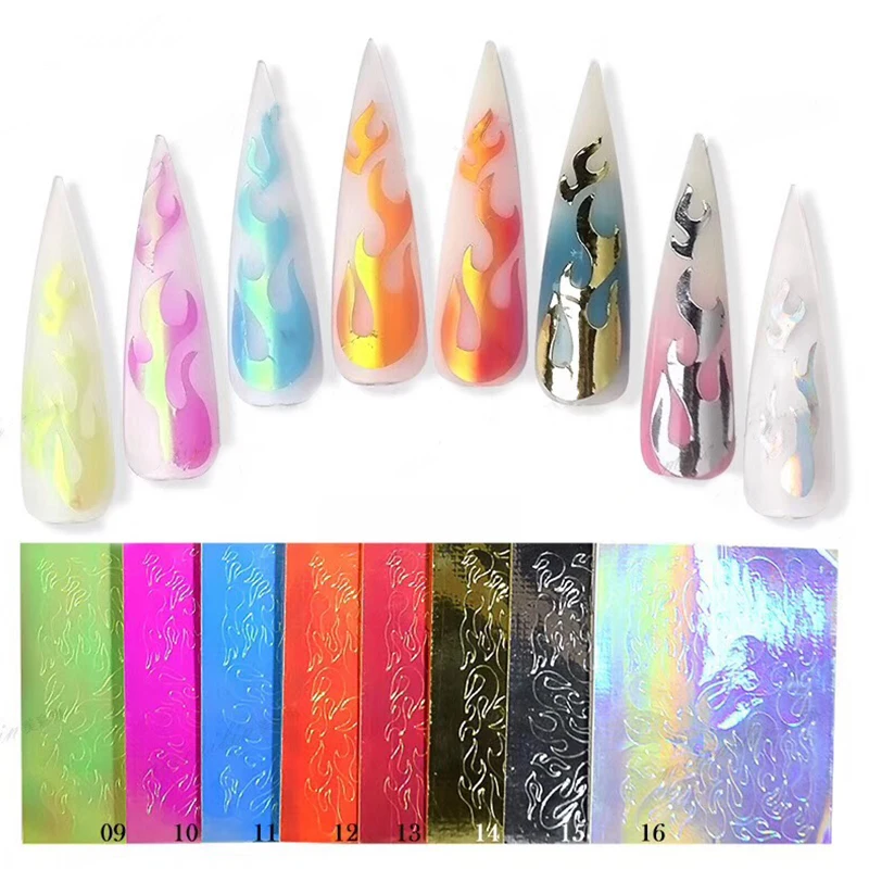 16 Patterns/Sheet Colorful Laser Nail Art Decals Vinyls Hollow Stencil Stickers Mixed Patterns Transfer | Красота и здоровье
