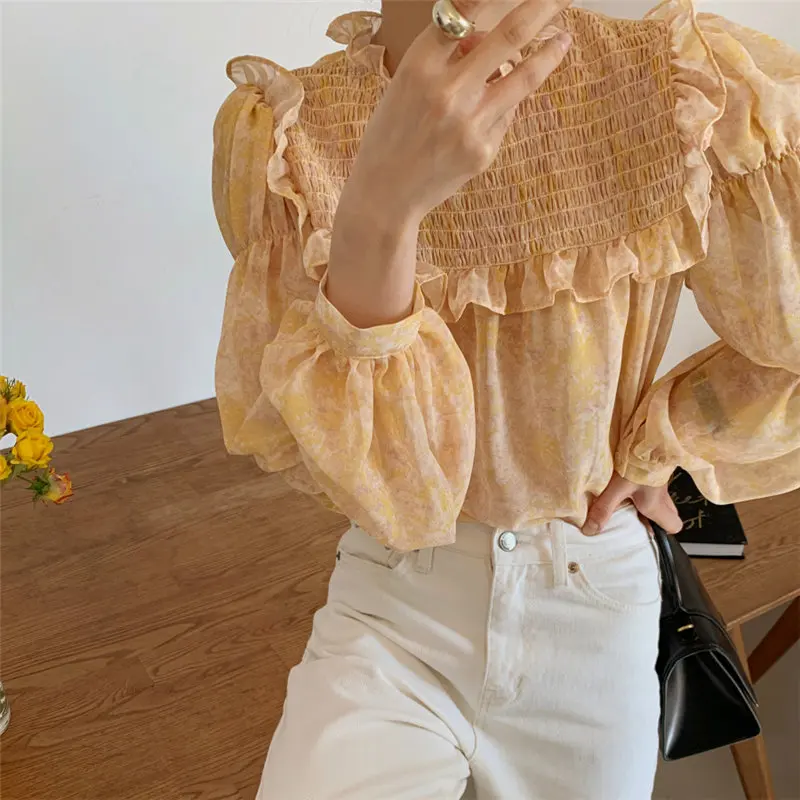 

Alien Kitty Florals Ruffles Summer Plus Size Elegant Women Blouse Casual All Match Fashion Shirts Female Wild Office Lady Tops