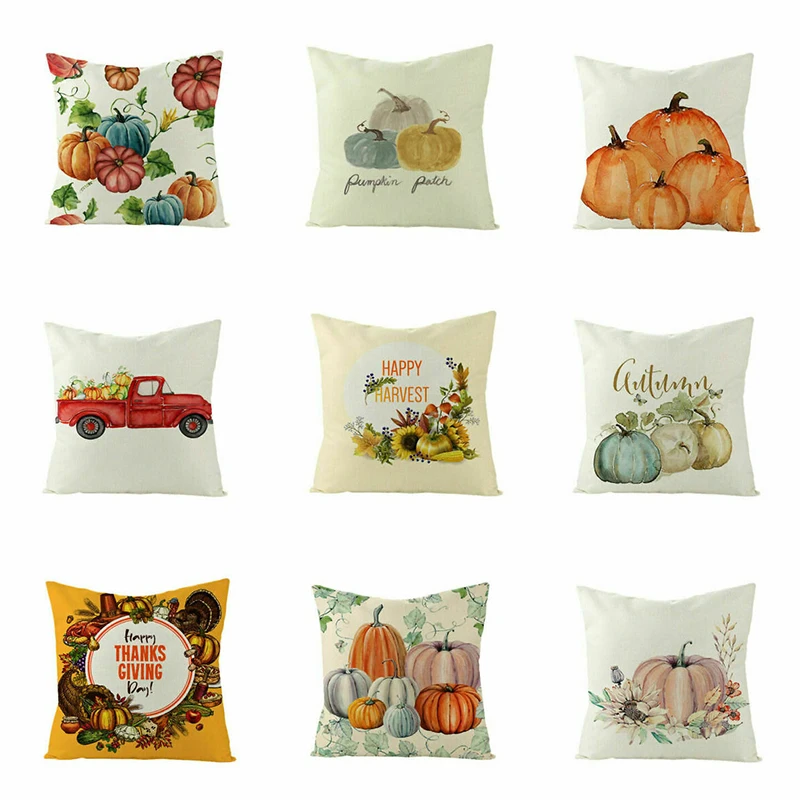 Happy Thanksgiving Day Pillowcase Harvest Pumpkin Thanks Decor Fall 18&quot Sofa Waist Cushion Cover Home Room Decoration | Дом и сад