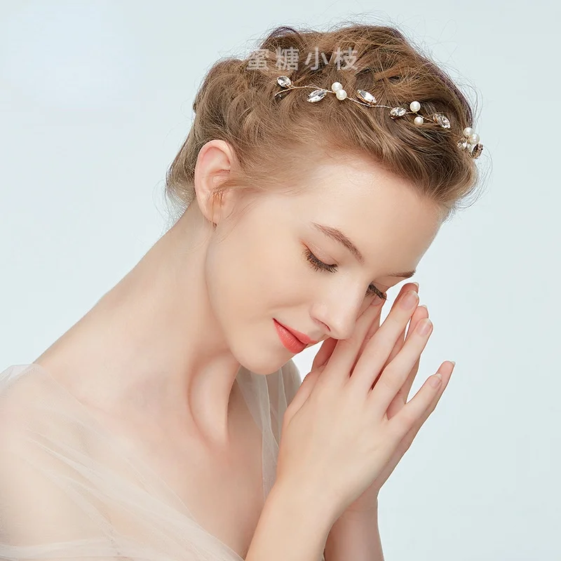 Gold Handmade Pearl Hair Vine Crystal Head Piece Bridal Wedding Headpiece Women Headwear For Party Bride Jewelry Accessories | Украшения и