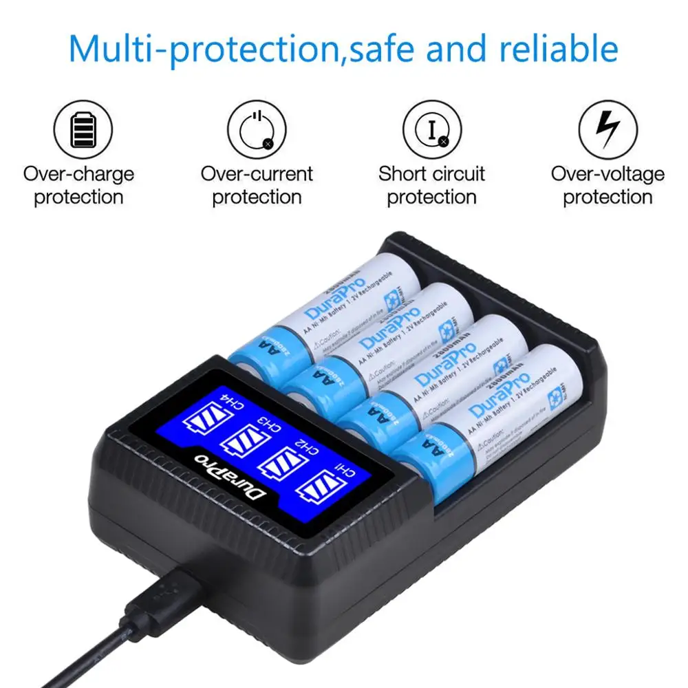 Аккумуляторная батарея Durapro AA AAA Ni-MH Bateria + 4 слота зарядное устройство набор для