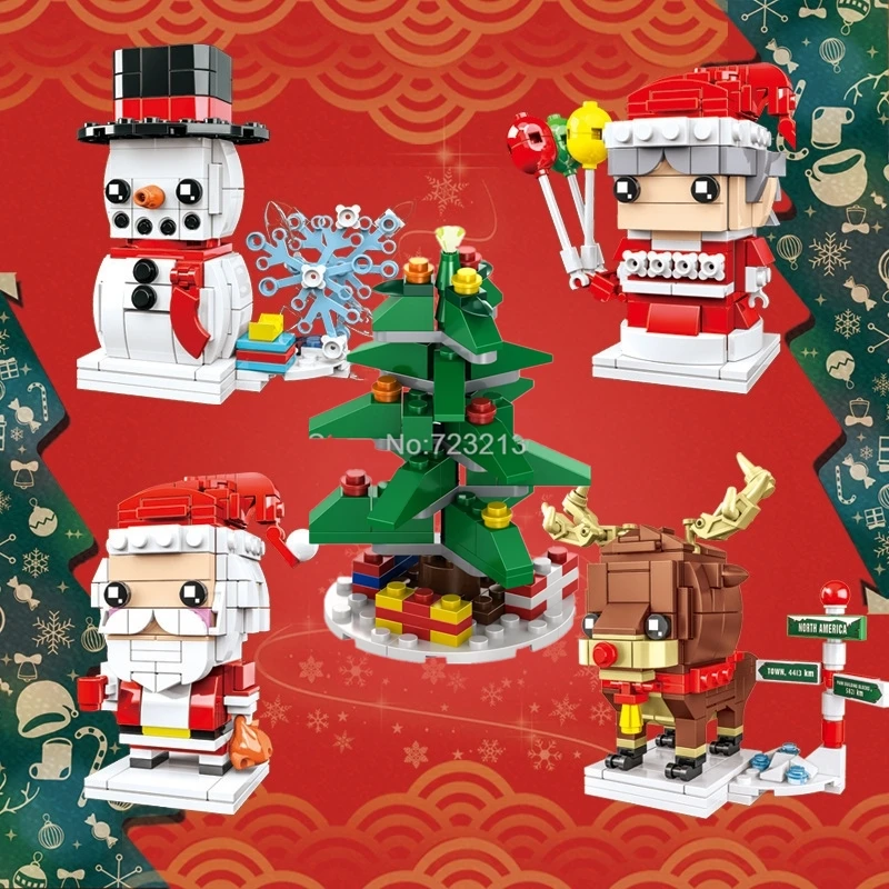 

2022 Christmas Santa Claus Granny Elk Snowman Tree Sledge Socks Model Building Blocks Gift Toys for Children Xmas 10029