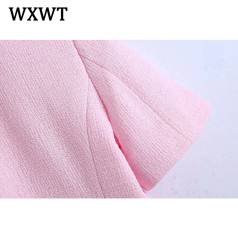 

WXWT Women Breasted Decorate Texture Solid Blazer Suit Notched Long Sleeve Female Coat Chic Short Tops BB1191