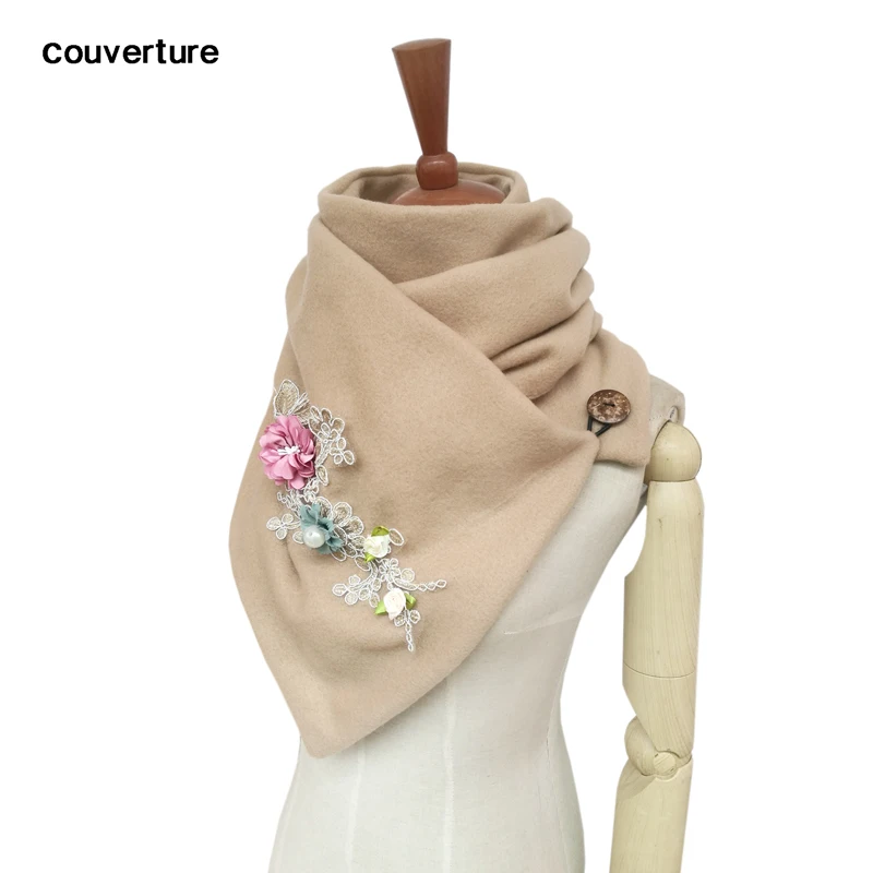 Новый женский зимний длинный шарф с цветочной вышивкой теплые кашемировые шарфы