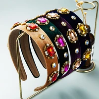 luxury baroque sparkly padded pearl rhinestones headbands korean velvet hairbands wide headwear hair accessories women