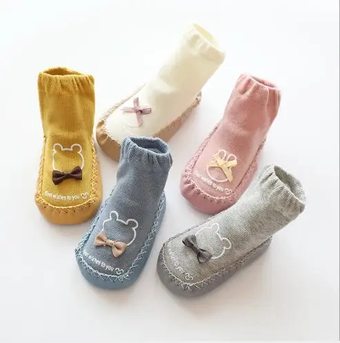 Autumn and winter bow girls socks non-slip leather floor socks new children's socks combed cotton baby toddler shoes