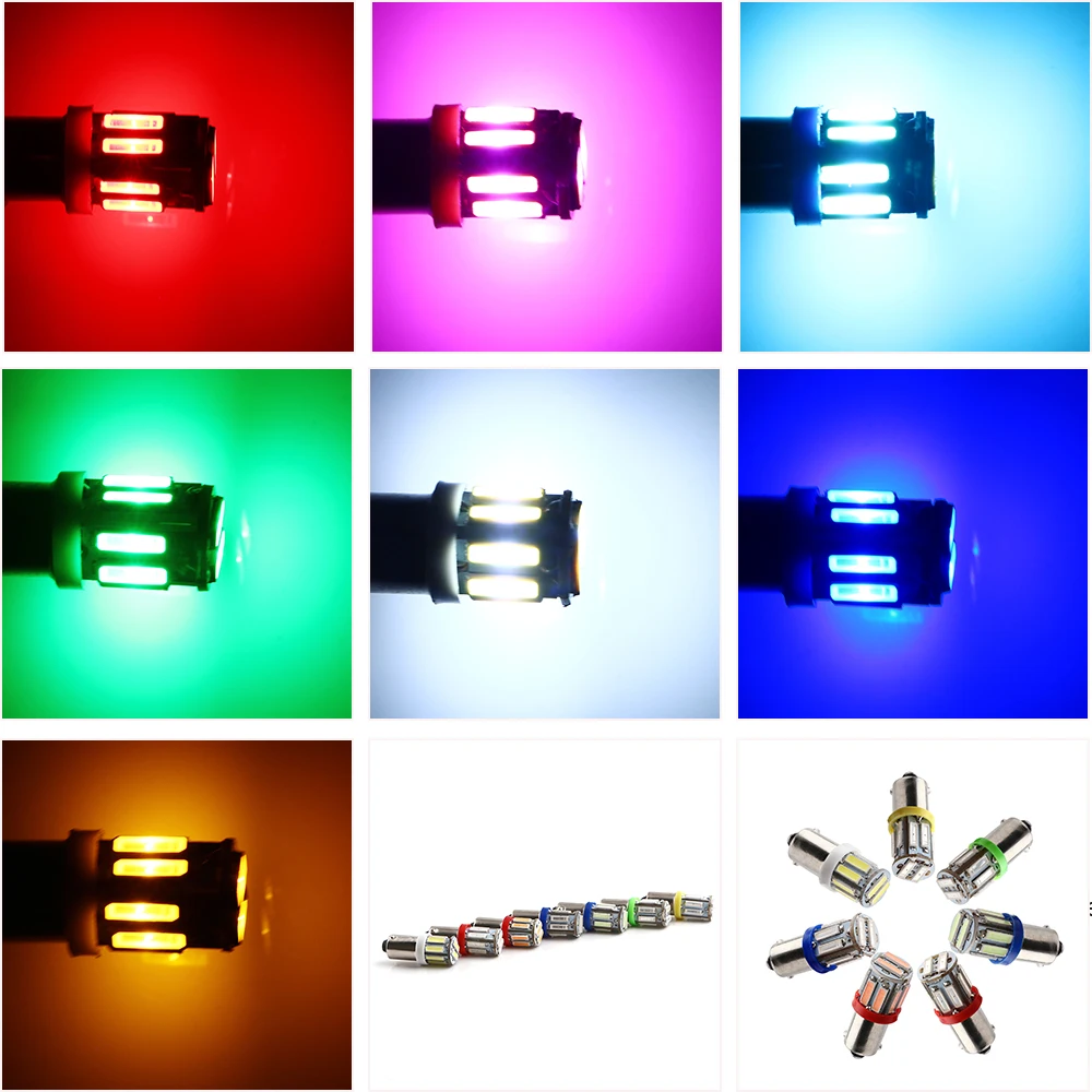 YM E-Bright BA9S Led 12V DC T4W T11 7014 10 SMD обратный светильник Автомобильные светодиодные лампы белый синий красный зеленый Янтарный розовый, ледяной голубой