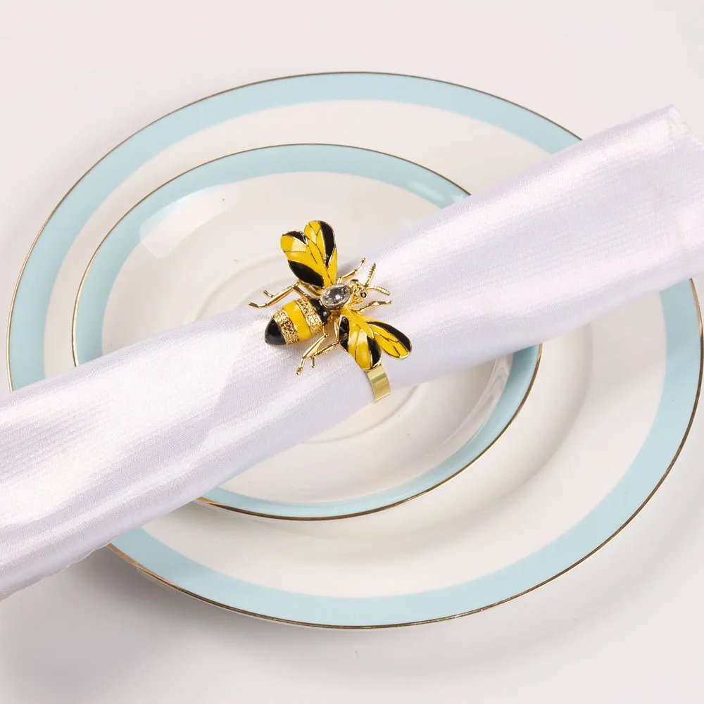 6pcs The new Bee napkin buckle ring alloy green insect dragonfly drip diamond paper towels | Дом и сад