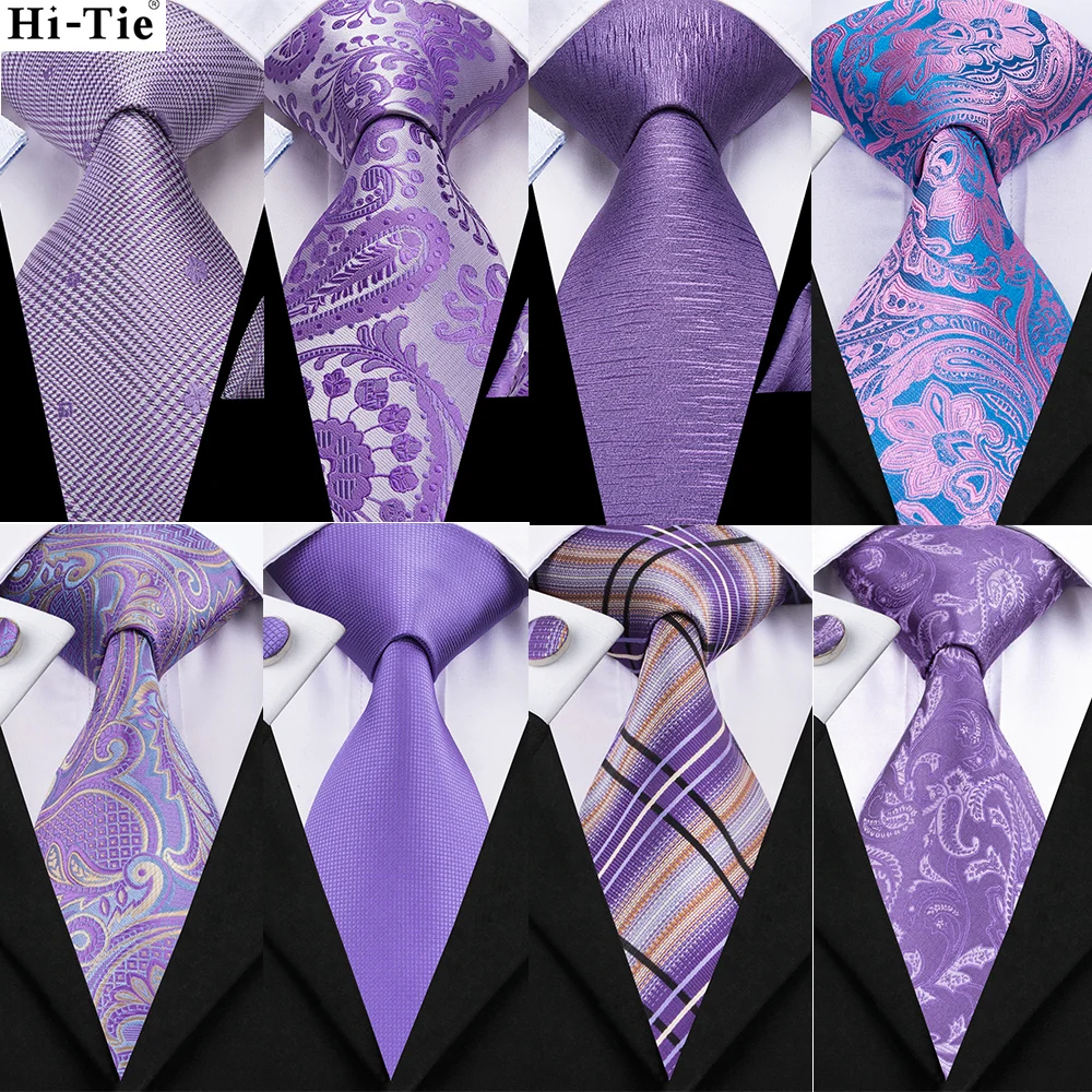 Фото Hi-Tie светильник фиолетовый однотонный Шелковый Свадебный галстук для мужчин