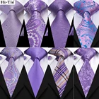 Hi-Tie светильник, фиолетовый, однотонный Шелковый Свадебный галстук для мужчин, качественный носовой платок, запонки, Подарочный галстук, модный, новый дизайн, Прямая поставка