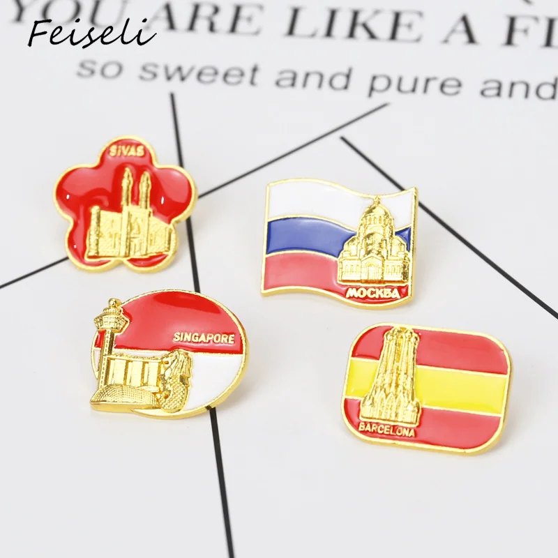 Feiseli Милая брошь с русским испанским флагом для зданий женщин детей рубашка