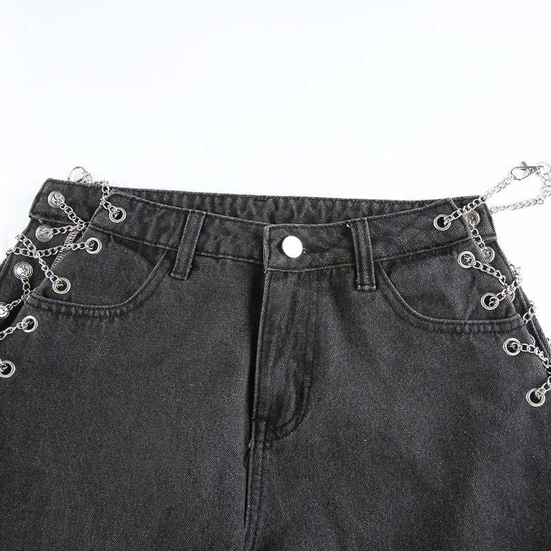 2020 Women's Irregular Split Hole High Waist Jeans Women's Straight Pants Sexy Chain Stitching Jeans Streetwear Women's Jeans