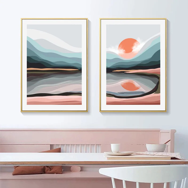 

Boho Abstract Landscape Canvas Painting Sun and Mountain Posters and Prints Mid Century Modern Wall Art Nordic Prints Home Decor