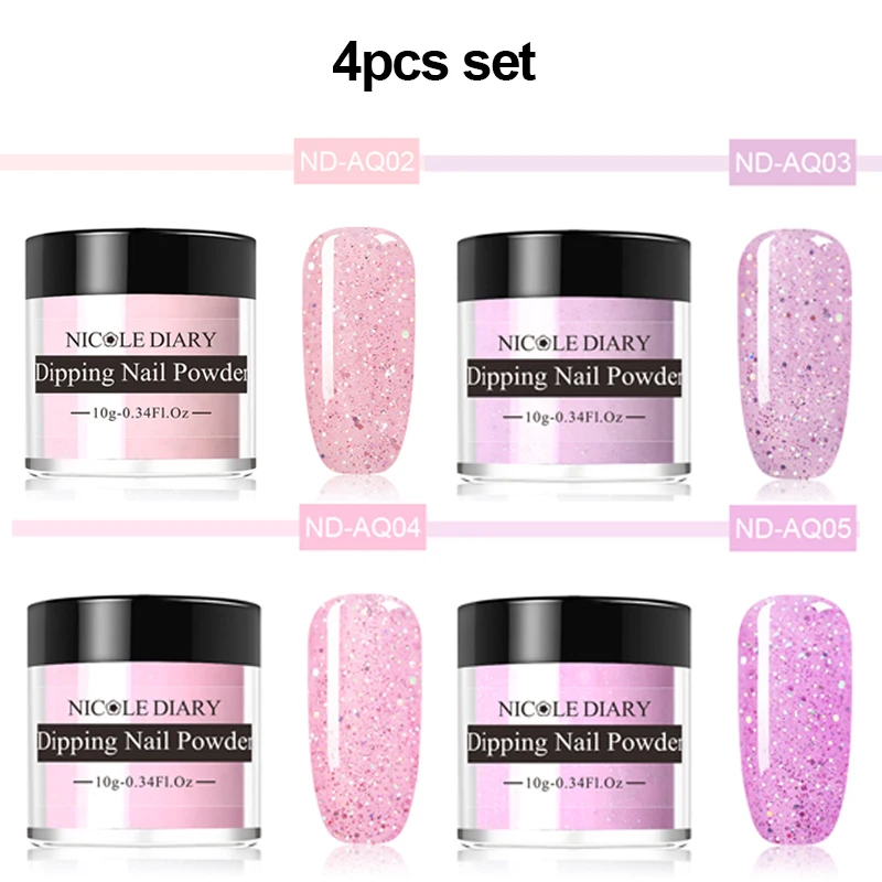 4pcs set NICOLE DIARY 10 г Dip набор пудры для ногтей голографические блестки окунание порошок для ногтей сверкающий дизайн ногтей украшение без УФ лампы лечения - Цвет: 4pcs set