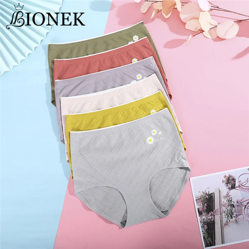 

BIONEK Cotton Women Panties High-Rise Seamless Sexy Lingerie Briefs Antibacterial Underwear Girls Panty Underpants Cute Daisy