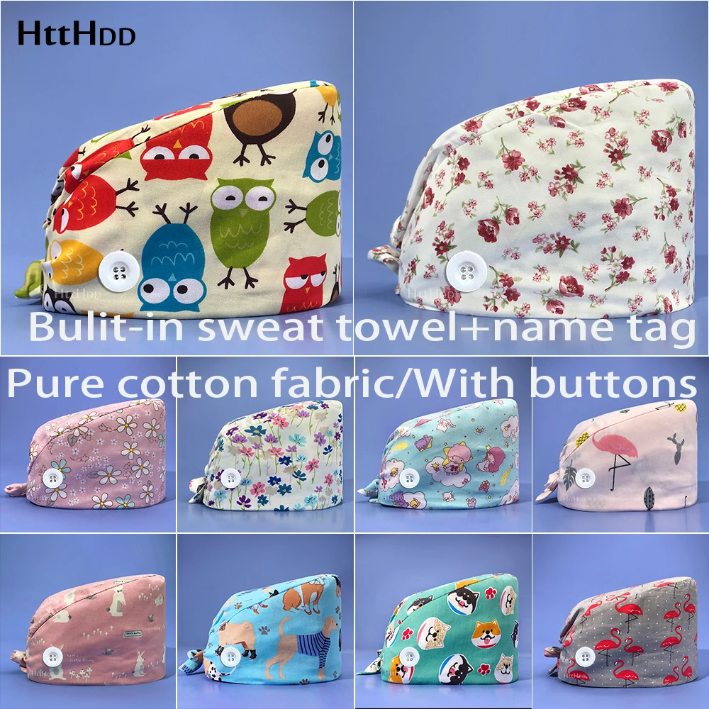 

fashion Multicolor printing hats adjustable Breathable and sweat-absorbent Scrub hats/cap beauty salon laboratory pet shop-H120