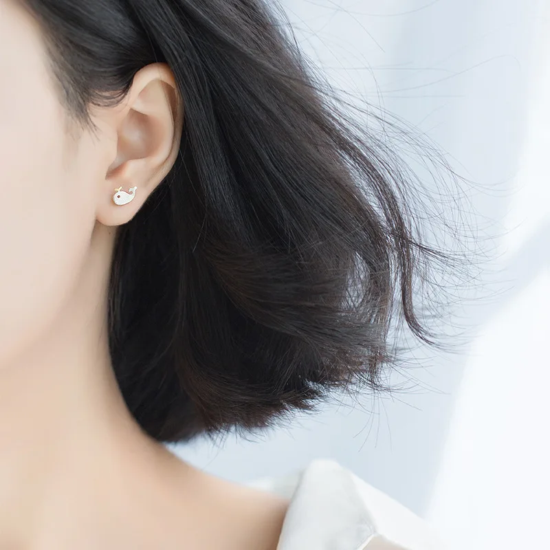 ElfoPlataSi модные серьги-гвоздики с золотым Китом подарок для женщин девушек детей