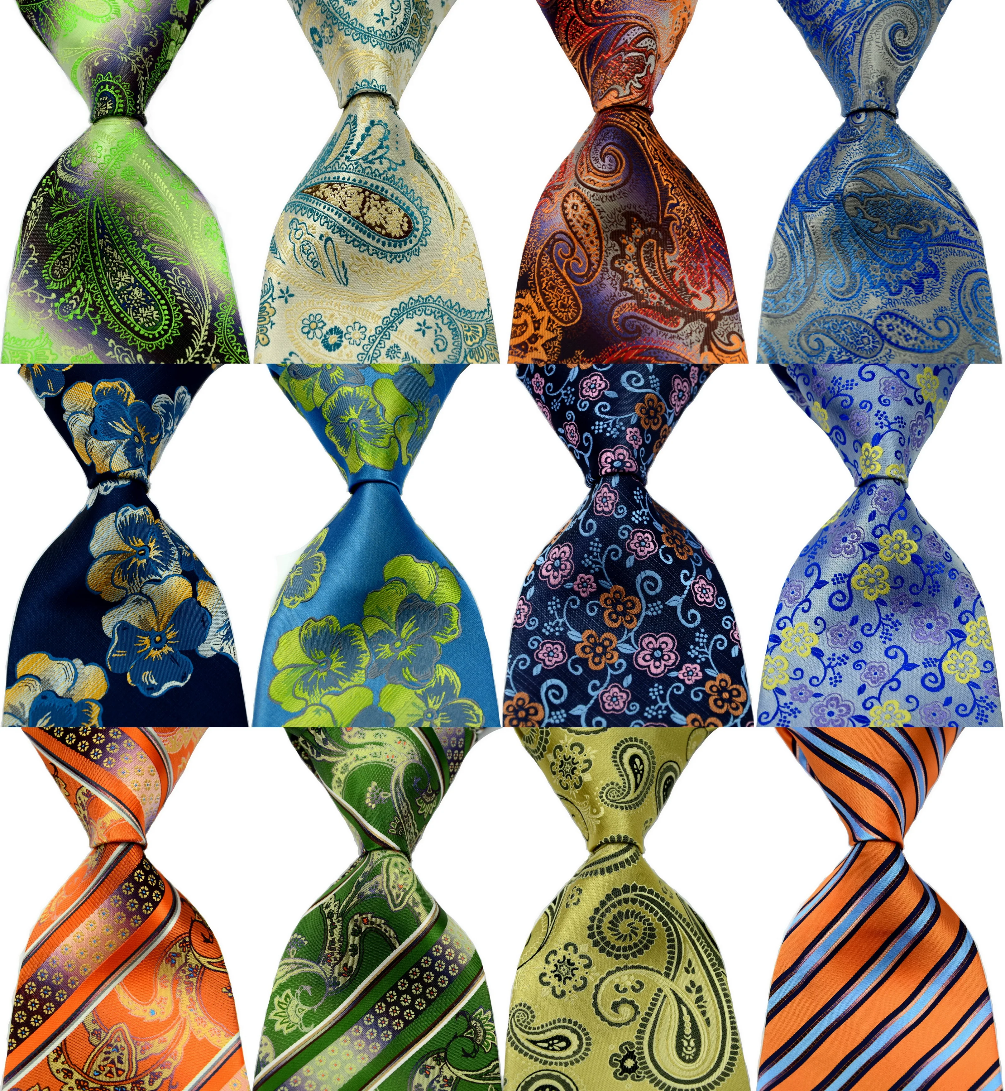 Мужской цветочный галстук 100% шелк Пейсли зеленый серый жаккардовый для