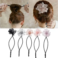 woman flower donuts twist headband magic hair diy hairstyle tool pearl french bud dish hair accessories sweet hairband